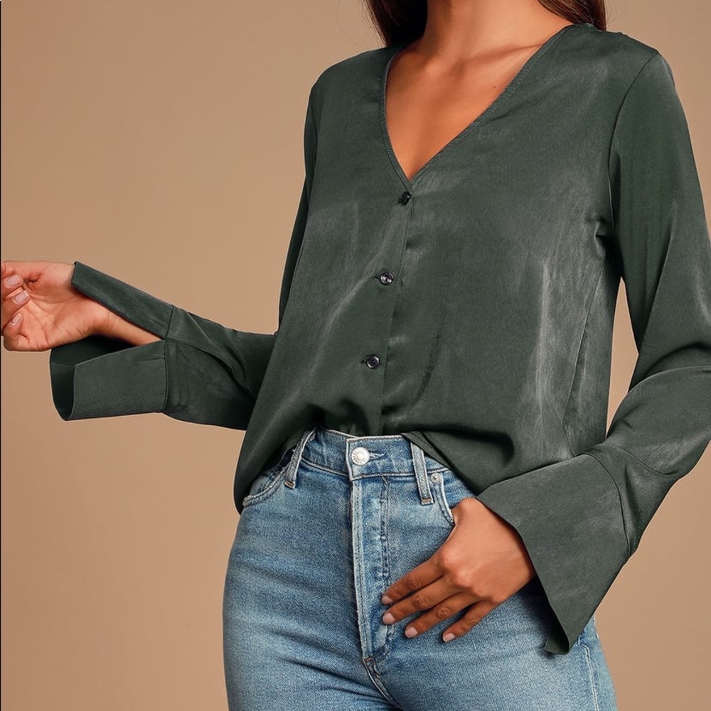 Lulus Adilene Dark Green Button Up Top
